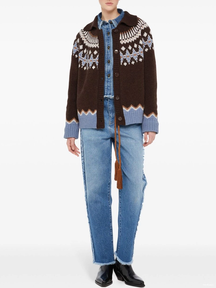 Cheap Women fair isle wool coat cardi Alanui intarsia knit 0818